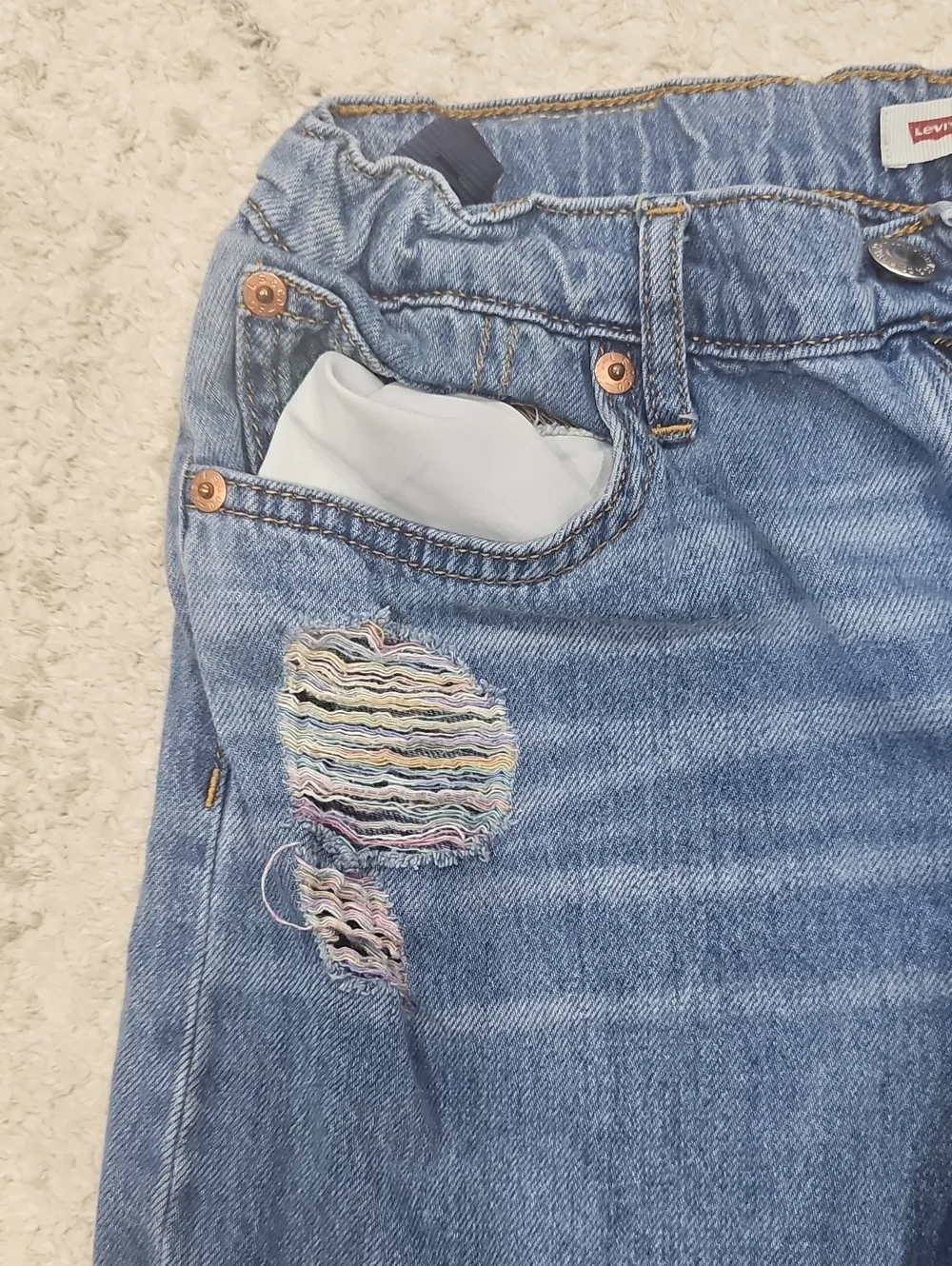 Levi's Relaxed Fit Distressed Wide Leg Blue Jeans Size 16 Girl's XL